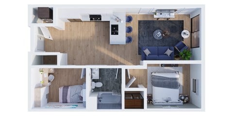 Floor plan for 1 bed, 1 bath, 760 sqft